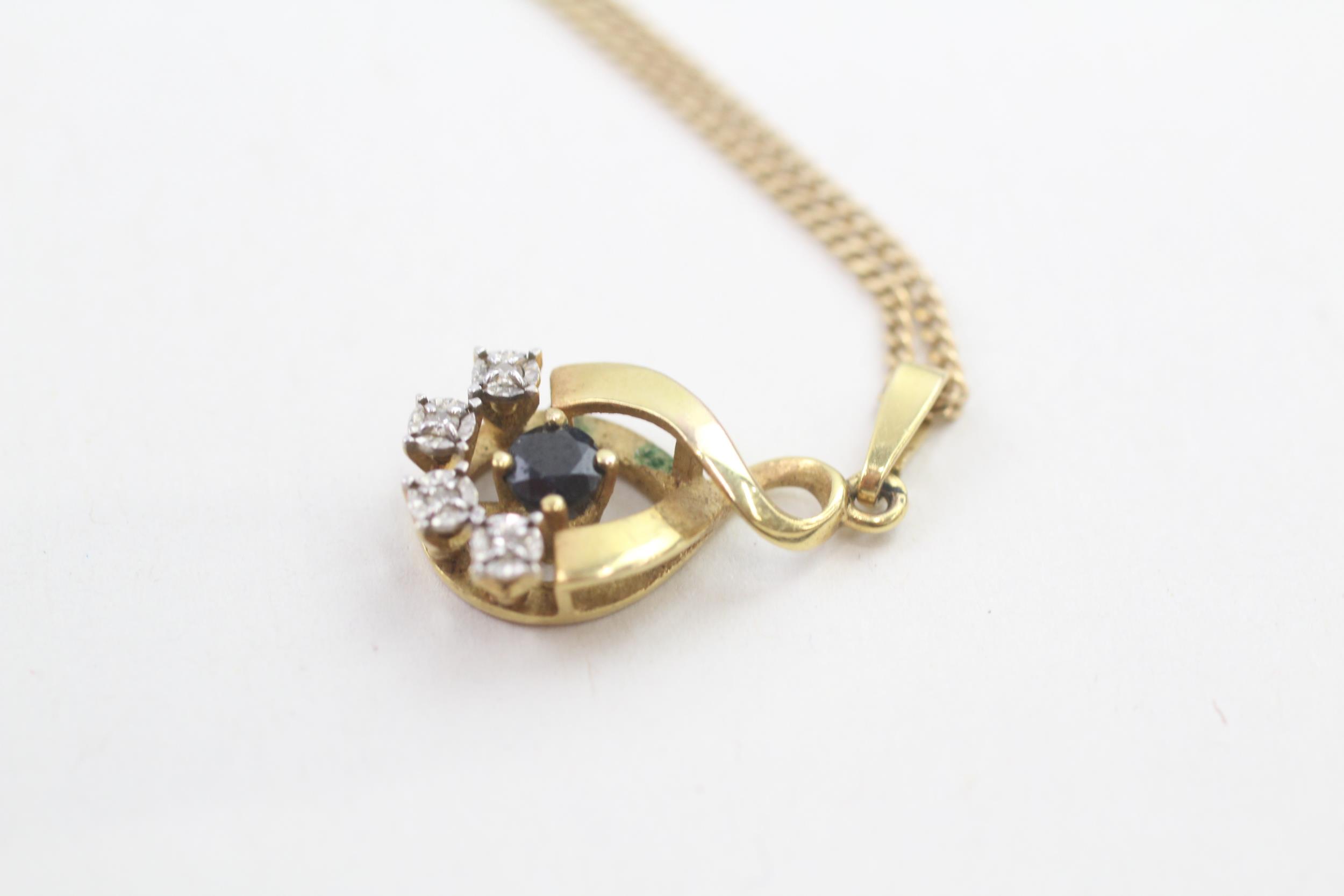 9ct gold sapphire & diamond pendant necklace (3.1g) - Image 4 of 5