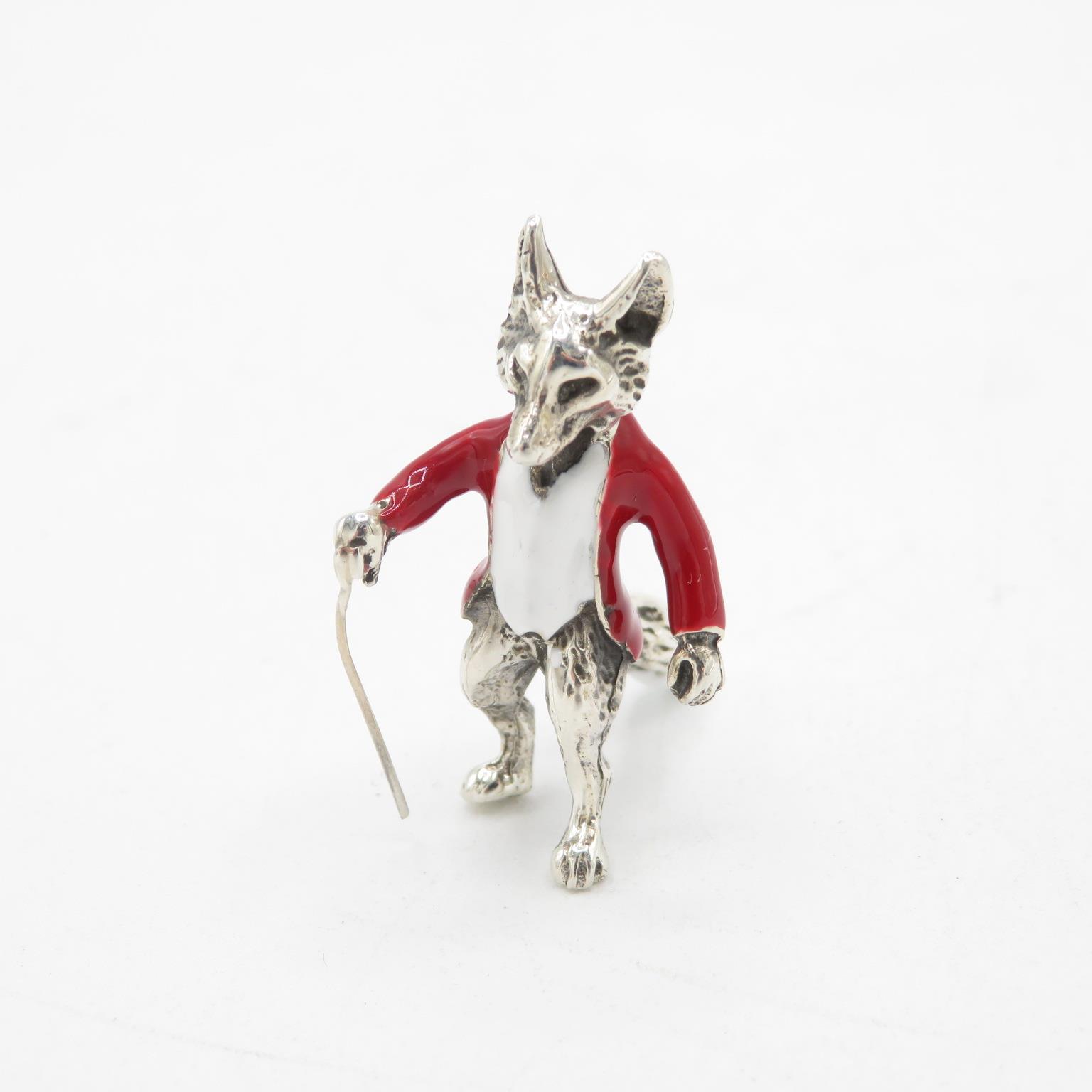 925 Sterling Silver HM Magnificent Mr. Fox silver and enamel character (12.6g) 35mm high in - Image 2 of 5