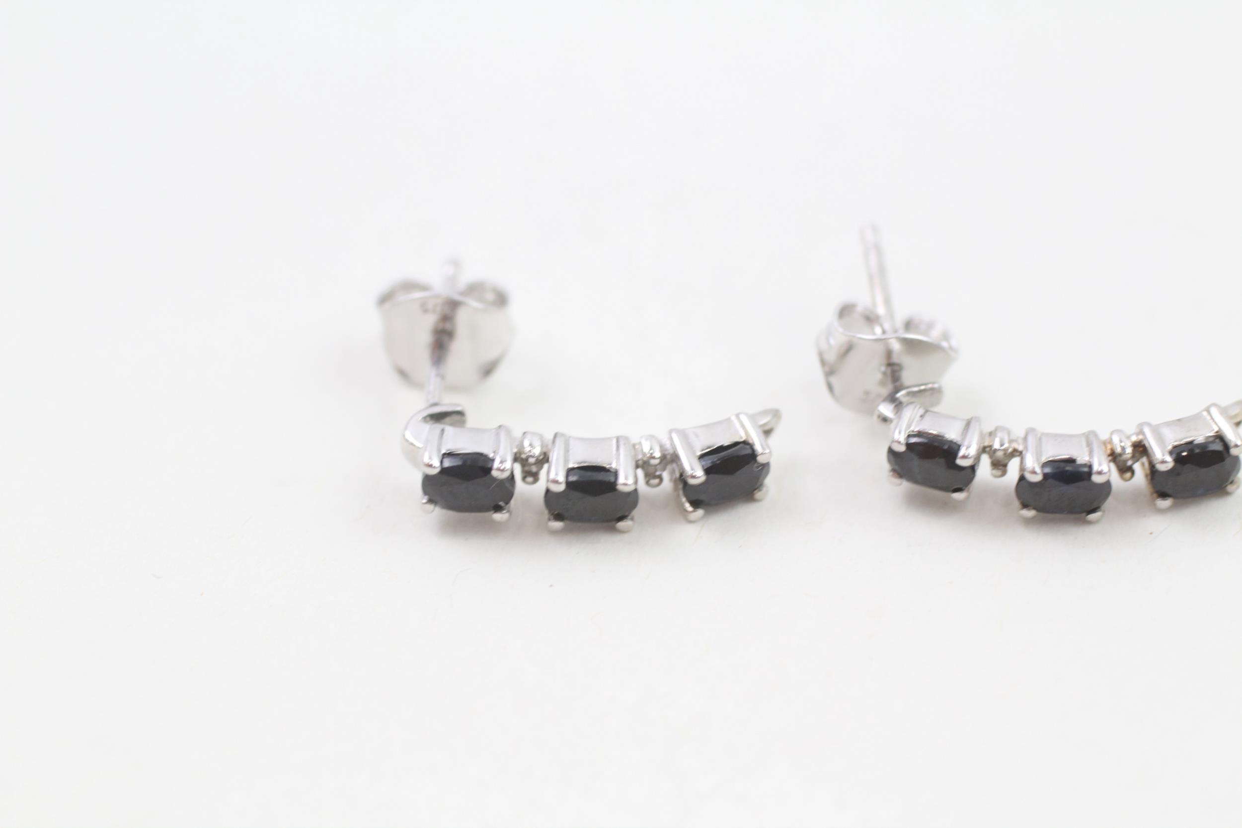 9ct white gold sapphire & diamonddrop earrings (1.9g) - Image 2 of 4