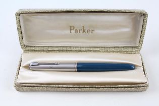 Vintage PARKER 51 Teal Fountain Pen w/ 14ct Gold Nib WRITING Original Box - Dip Tested & WRITING