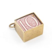 9ct gold vintage folded £10 note charm, break incase of emergency (2.7g)