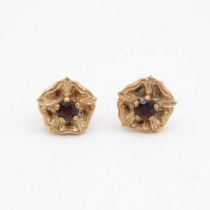 9ct gold garnet single stone stud earrings