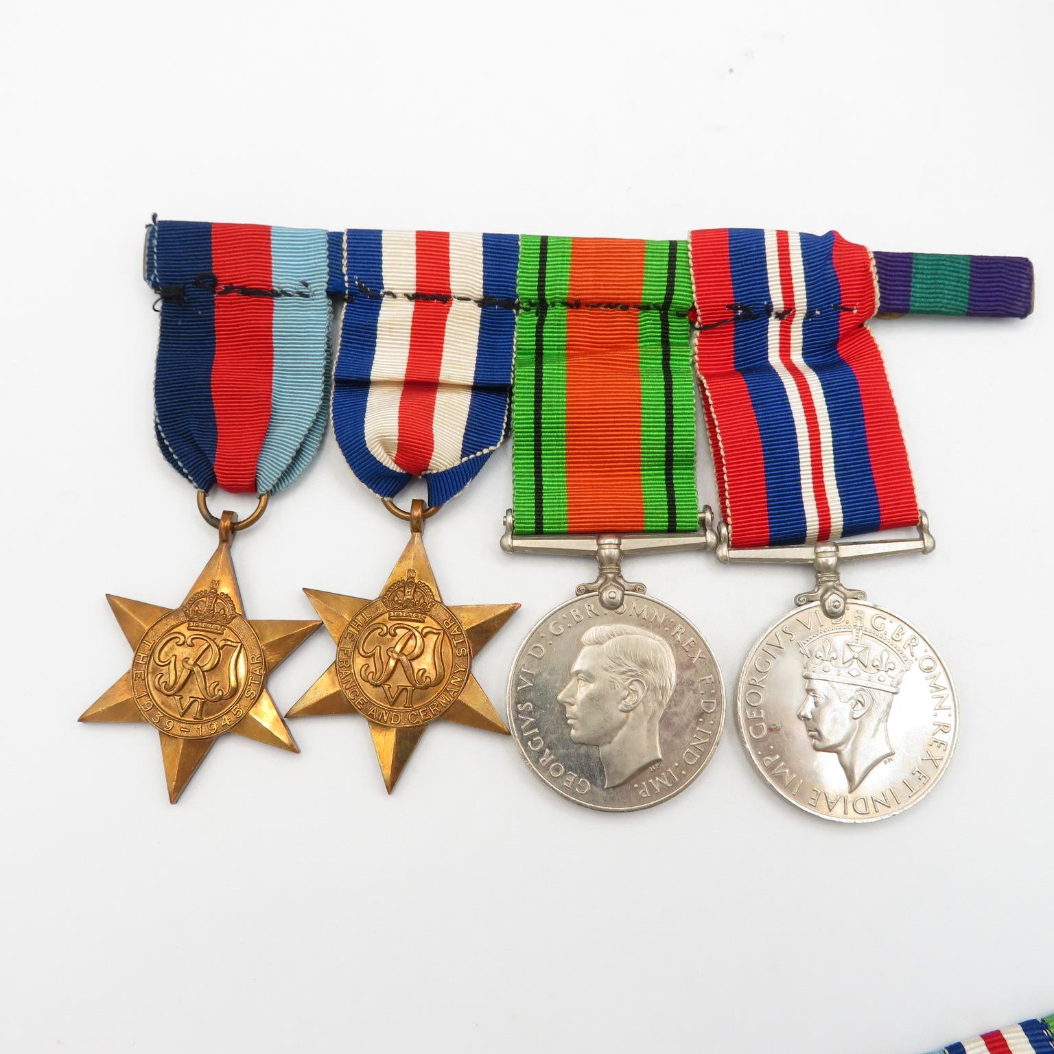 WWII mounted medal group inc. full size and miniature + Regimental tie and Royal Engineers Cap Badge - Image 2 of 14