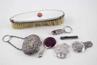 7 x Antique / Vintage Hallmarked .925 STERLING SILVER Vanity (147g) - Inc Guilloche Enamel, Whistle,