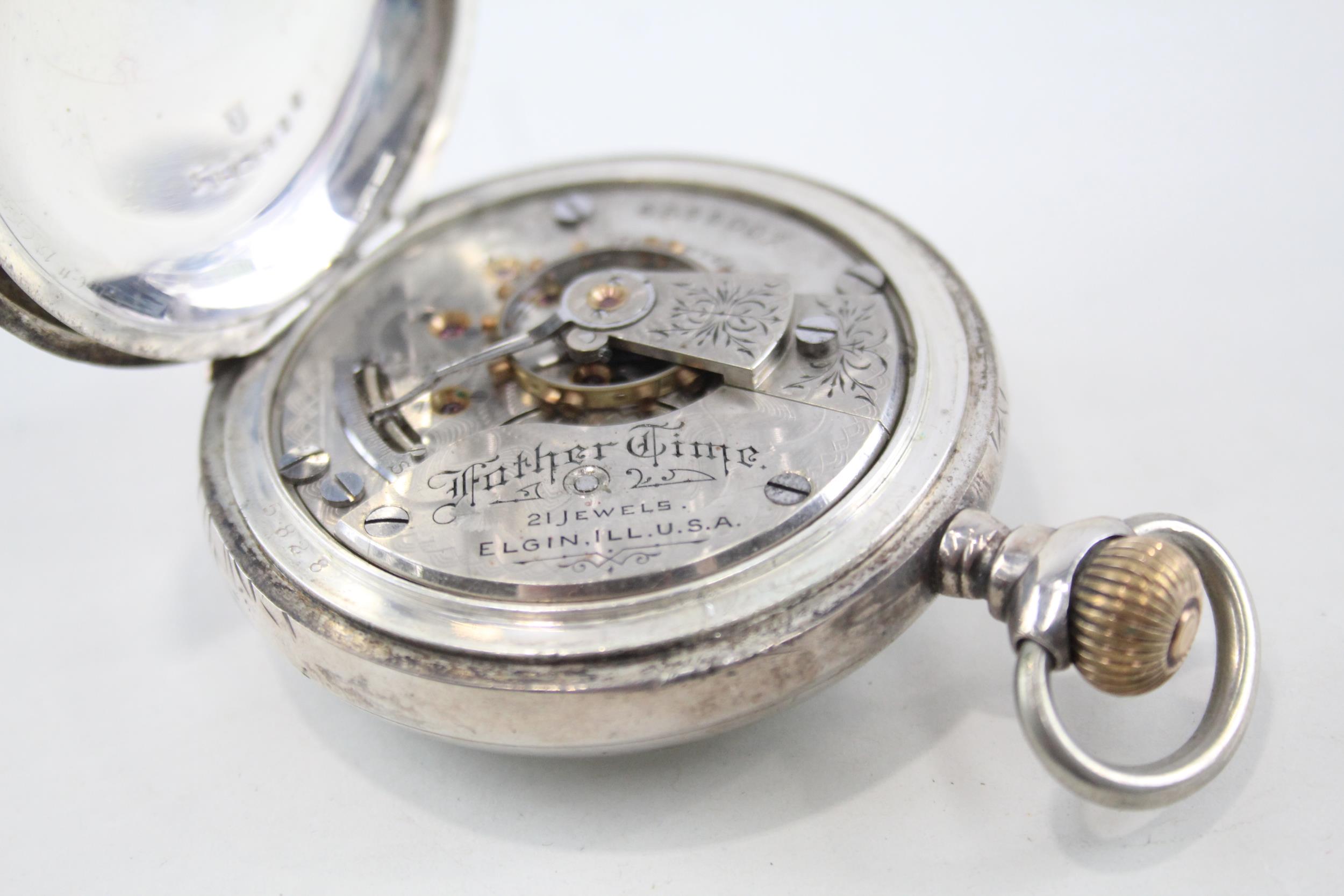 ELGIN Sterling Silver Vintage Railway Style Pocket Watch Hand-wind WORKING - ELGIN Sterling Silver - Image 4 of 8