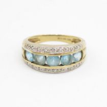 9ct gold blue topaz & diamond three row eternity ring Size M