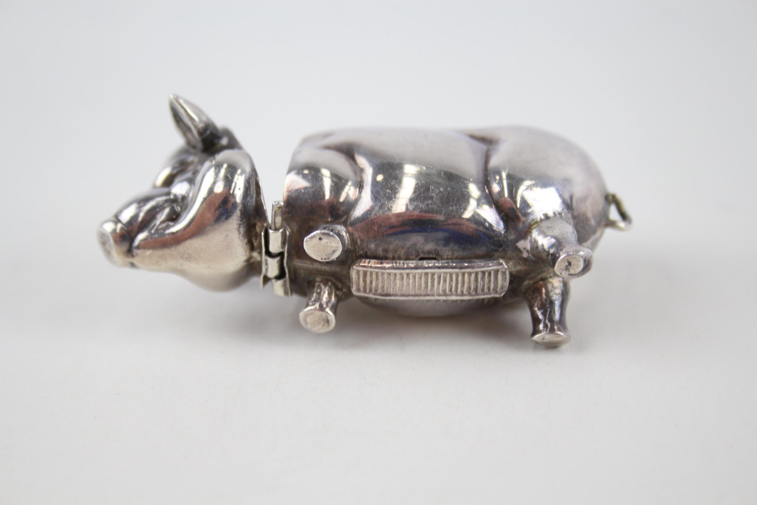 Vintage Stamped .925 Sterling Silver Novelty Pig Vesta / Match Case (44g) - Length - 7.2cm In - Image 3 of 6