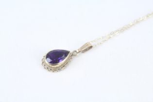 9ct gold vintage pear cut amethyst pendant necklace 1.9 g