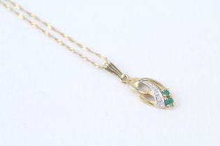 9ct gold emerald & diamond pendant necklace 1.6 g