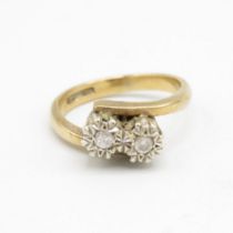 9ct gold vintage diamond two stone ring Size I