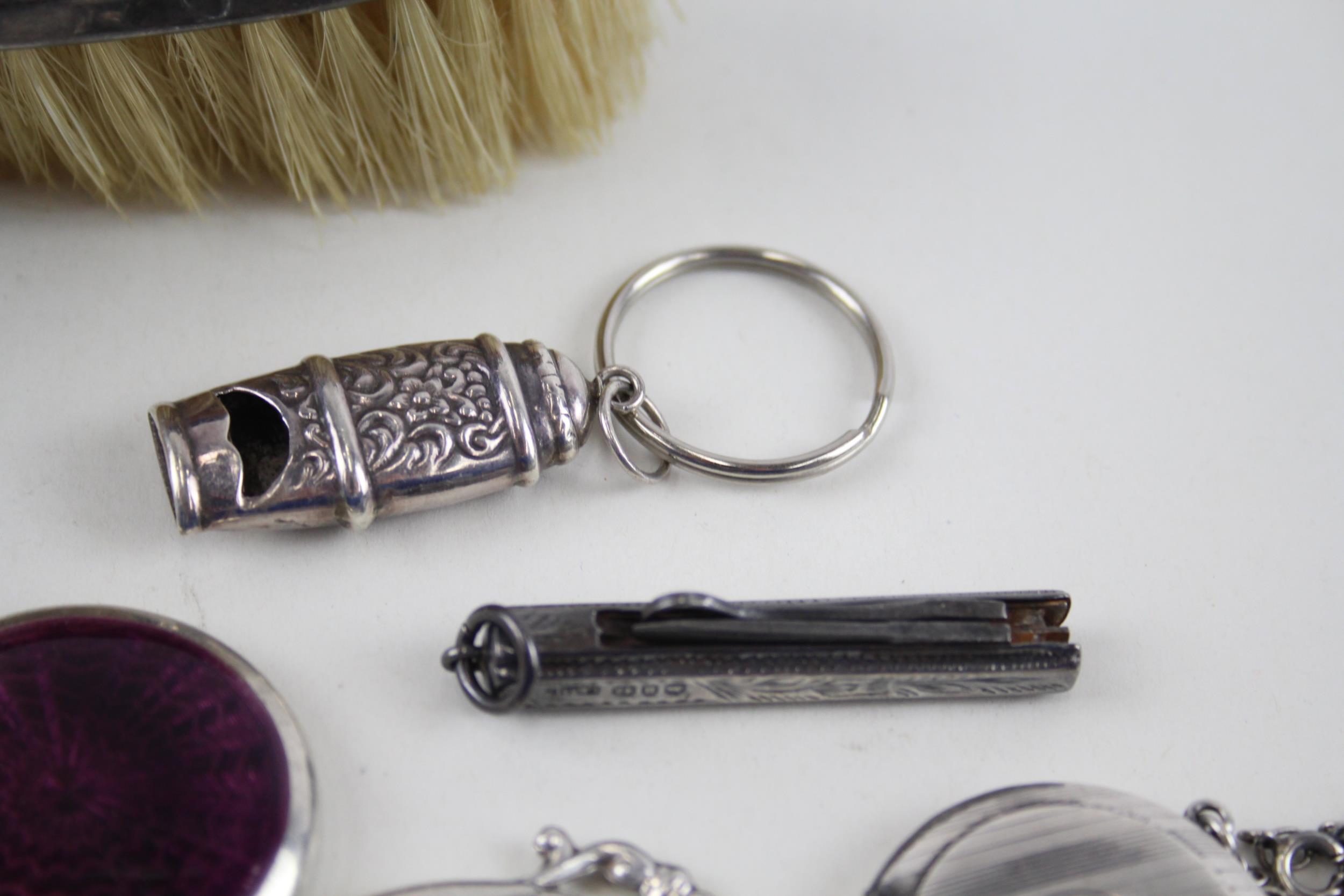 7 x Antique / Vintage Hallmarked .925 STERLING SILVER Vanity (147g) - Inc Guilloche Enamel, Whistle, - Image 6 of 7