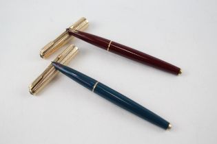 2 x Vintage PARKER 61 Fountain Pens w/ 14ct Gold Nibs, Rolled Gold Caps Etc - Dip Tested & WRITING
