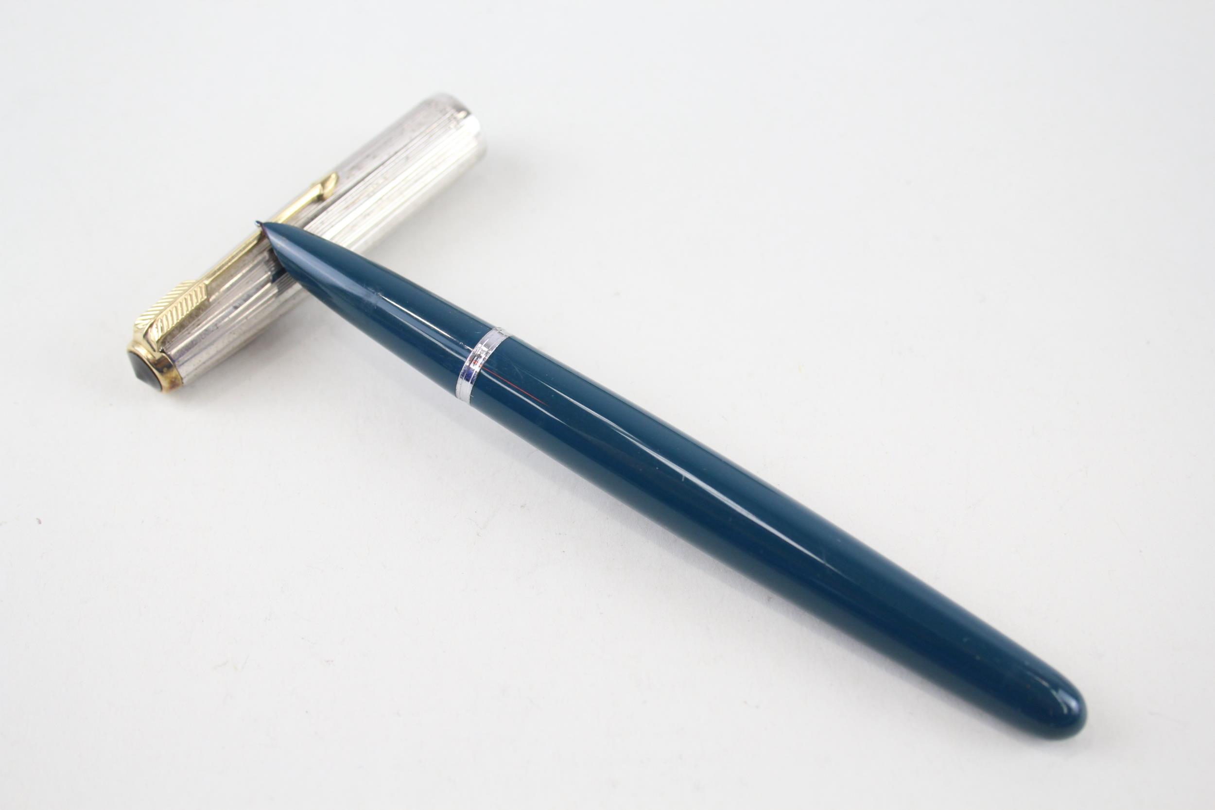 Vintage PARKER 51 Teal Fountain Pen w/ 14ct Gold Nib, Rolled Silver Cap WRITING - Dip Tested & - Image 2 of 6