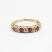9ct gold diamond & ruby seven stone ring Size O