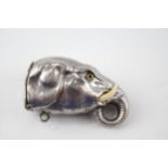Vintage Novelty Base-Metal Elephant Head Vesta / Match Case w/ Ivorine Tusks - Length - 5.5cm In