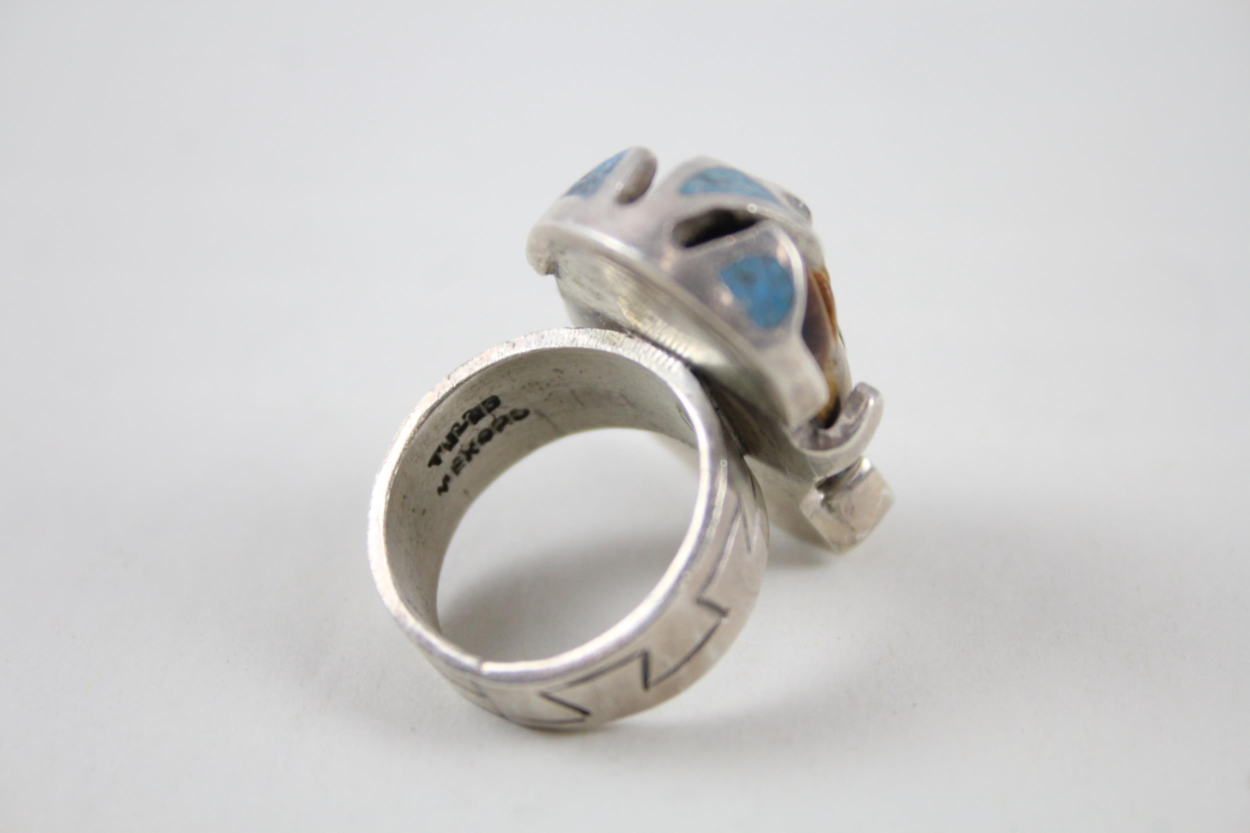 Silver Taxco ring with carved Tigers Eye (20g) - Image 6 of 7