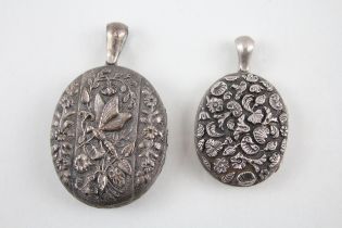 Two silver antique locket pendants with high relief designs (27g)
