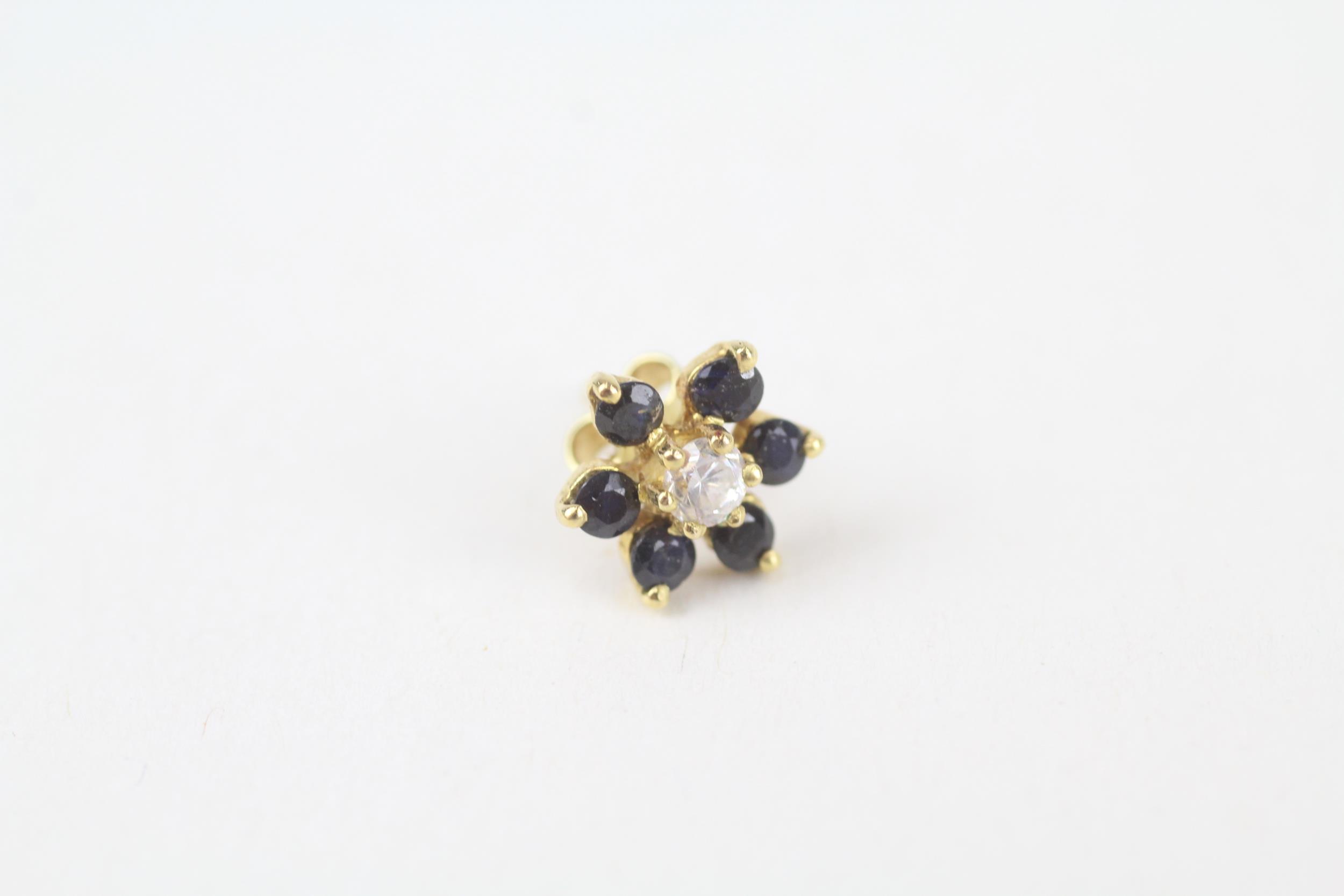 9ct gold sapphire & white gemstone floral cluster stud earrings - Image 2 of 4