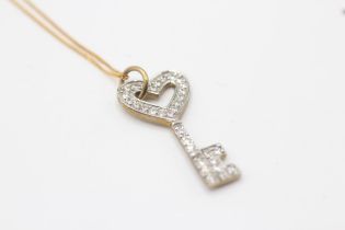 9ct gold key pendant necklace set with clear cubic zirconia 1.8 g