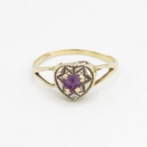 9ct gold diamond & amethyst heart dress ring Size O