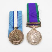 ERII medal pair inc. C.S.M. Northern Ireland and UN C.S.M. named 225098530 Gnr R Harrison RA -