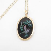 9ct gold bird & floral opal doublet pendant necklace