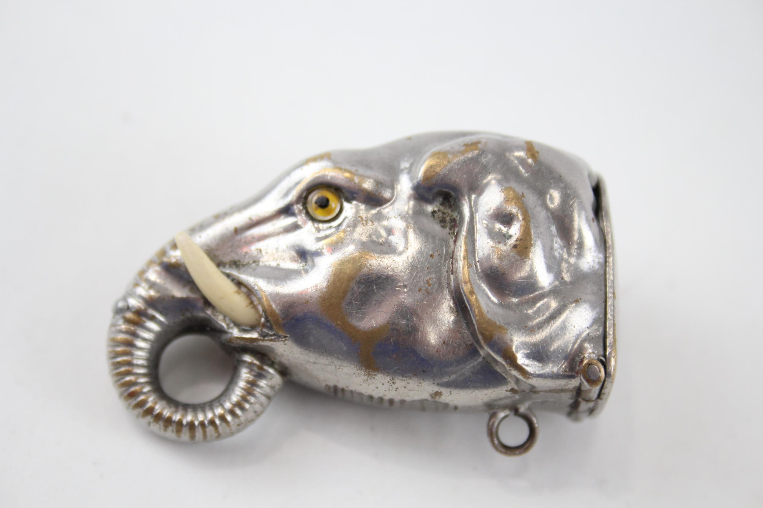 Vintage Novelty Base-Metal Elephant Head Vesta / Match Case w/ Ivorine Tusks - Length - 5.5cm In - Image 4 of 5