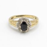 9ct gold diamond & black gemstone cluster ring Size L 3.1 g