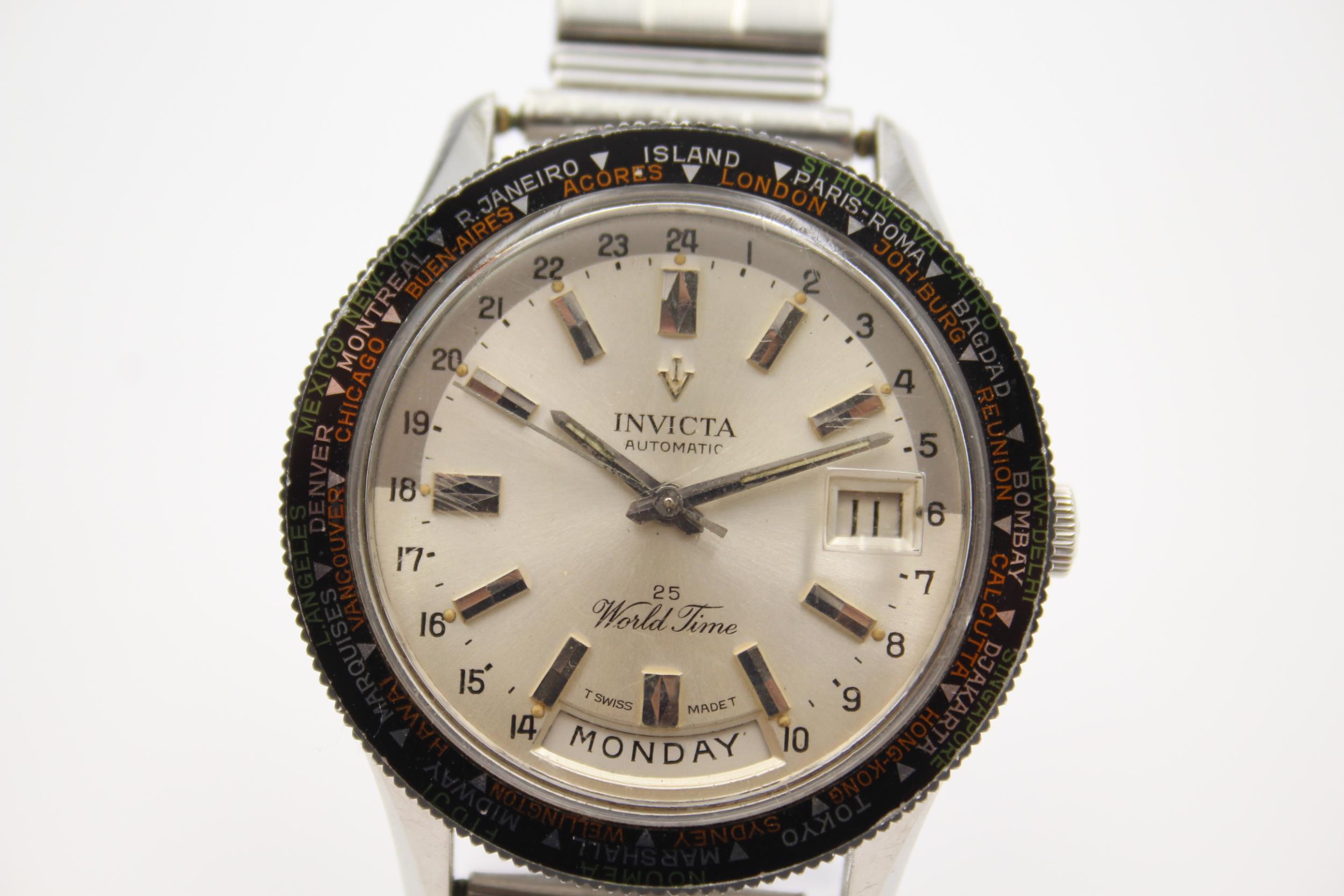 INVICTA WORLD TIME Gents Vintage WRISTWATCH Automatic WORKING - INVICTA WORLD TIME Gents Vintage - Image 2 of 5