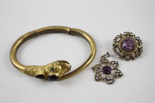 A collection of antique jewellery including Victorian snake bangle (as found) (38g)