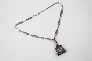 Silver antique watch chain with clock design compass (11g)