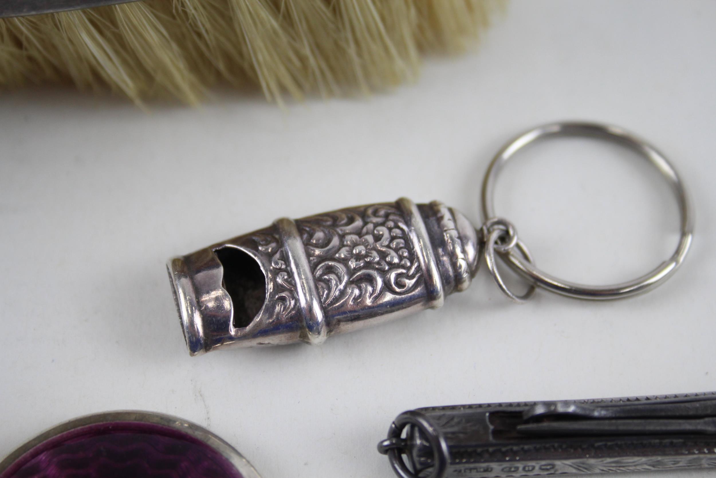 7 x Antique / Vintage Hallmarked .925 STERLING SILVER Vanity (147g) - Inc Guilloche Enamel, Whistle, - Image 7 of 7