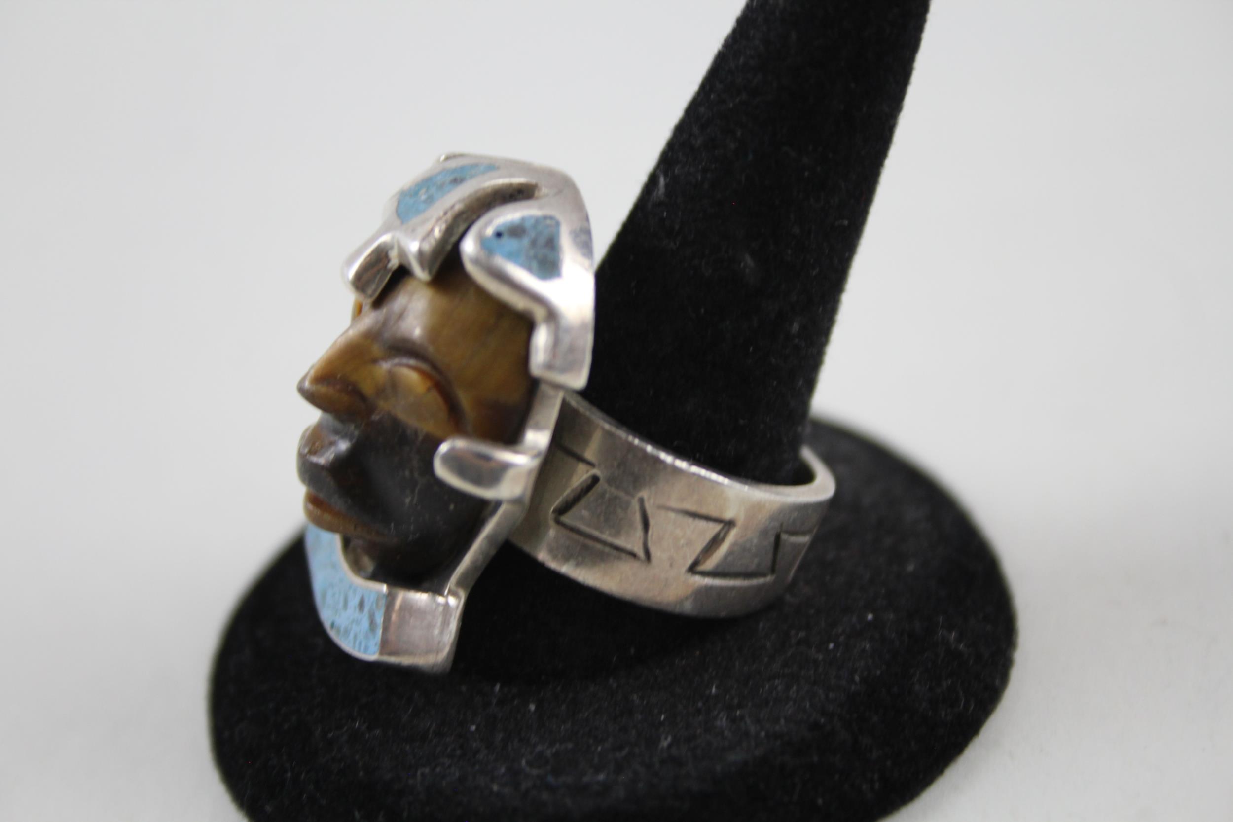 Silver Taxco ring with carved Tigers Eye (20g) - Image 5 of 7