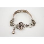 Silver antique ID bracelet with buckle box clasp (40g)