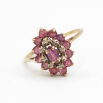 9ct gold vintage ruby & diamond cluster ring, claw set Size P