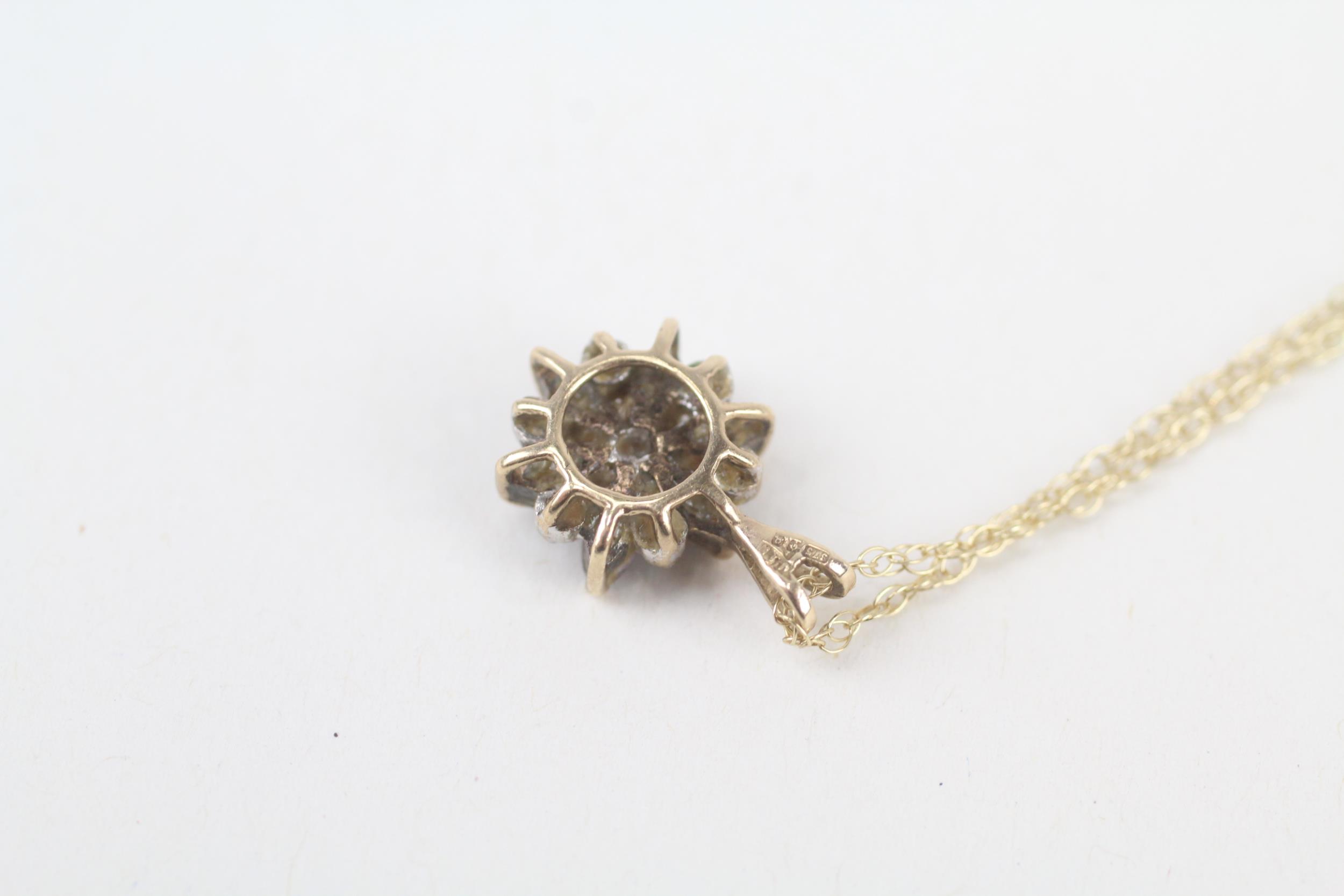 9ct gold diamond & purple gemstone floral cluster pendant necklace 1.7 g - Image 4 of 4