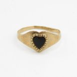 9ct gold heart onyx signet ring Size L 1.3 g