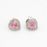 9ct white gold diamond & pink gemstone heart stud earrings