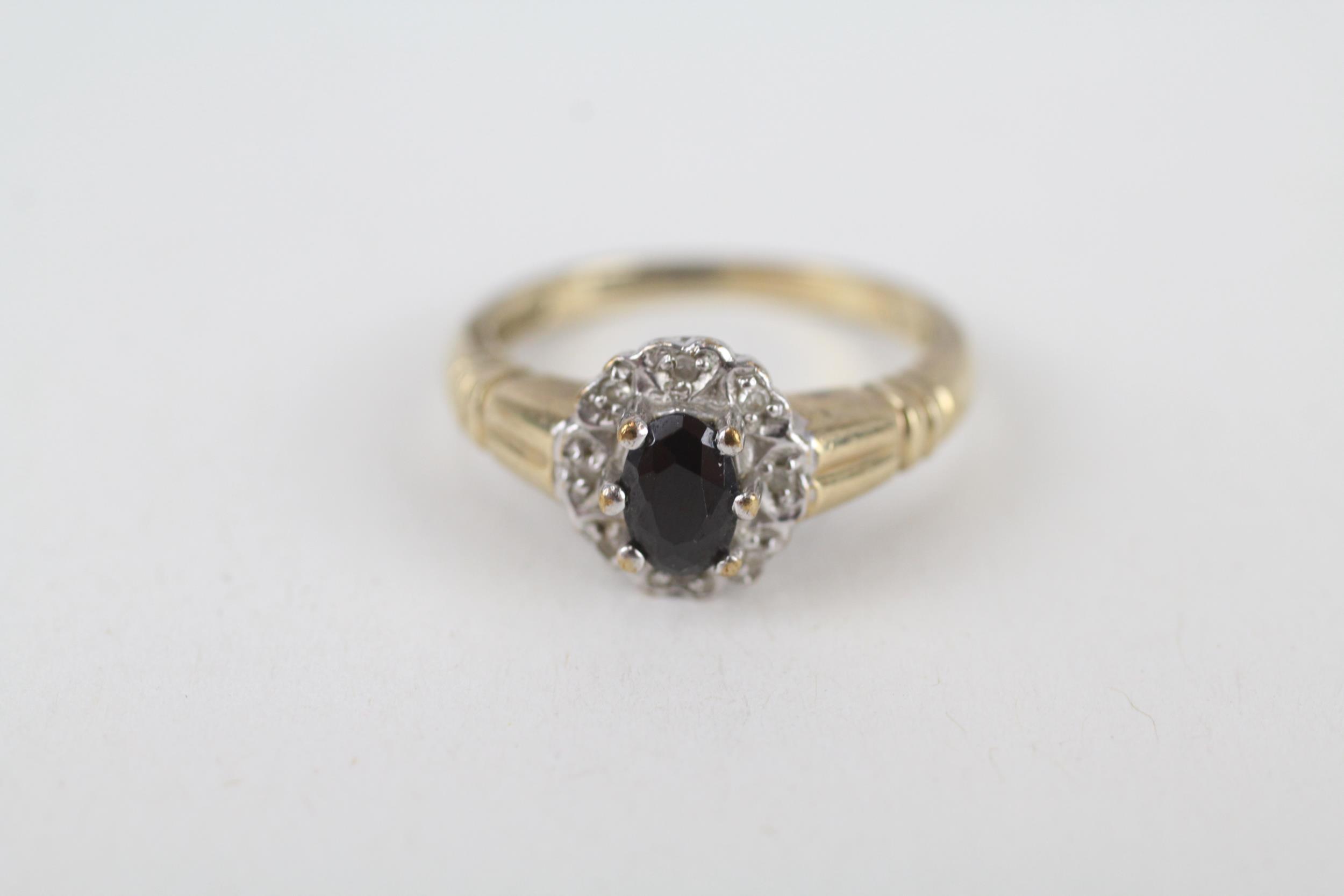 9ct gold diamond & black gemstone cluster ring Size L 3.1 g - Image 2 of 5