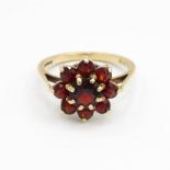 9ct gold garnet floral cluster ring Size N 2.9 g