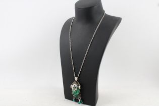 Silver Taxco necklace with carved Malachite (68g)