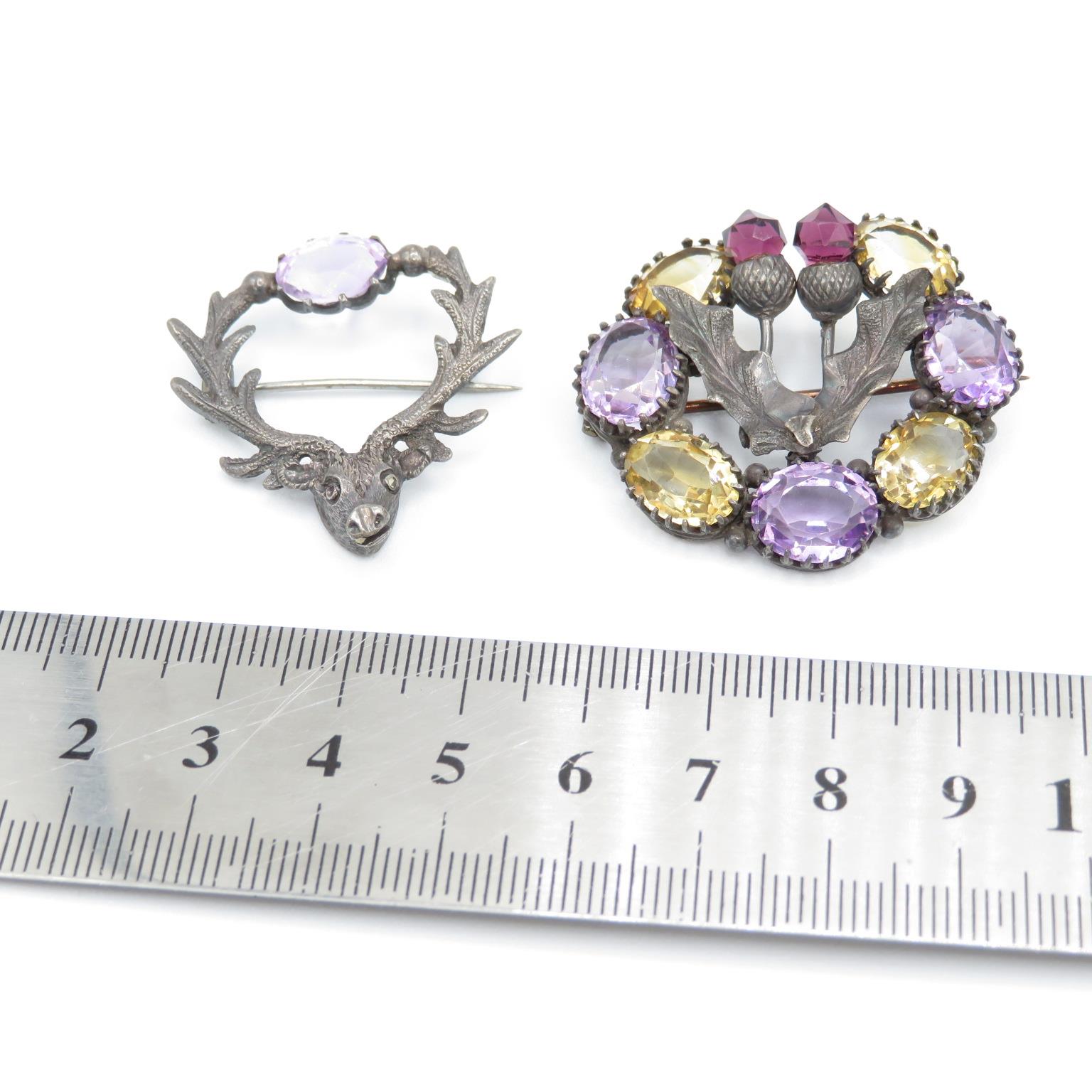 Two silver Scottish brooches with Amethyst & Citrine (17g) - Image 8 of 8