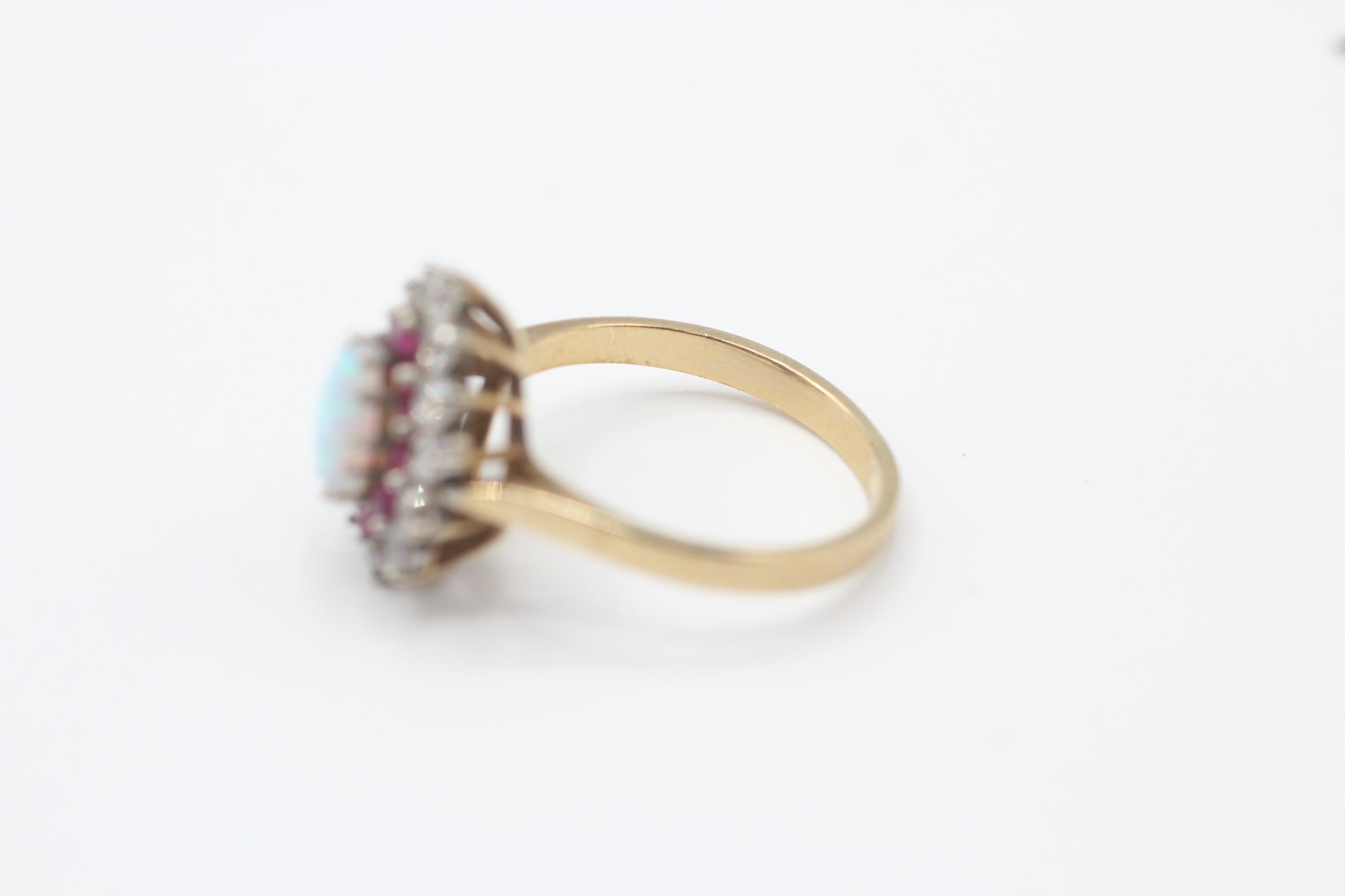 9ct gold opal, ruby & cubic zirconia pear shaped cluster ring Size N 3.3 g - Image 3 of 7