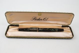 Vintage PARKER Duofold Green Stripe Fountain Pen w/ 14ct Gold Nib WRITING Boxed - Dip Tested &