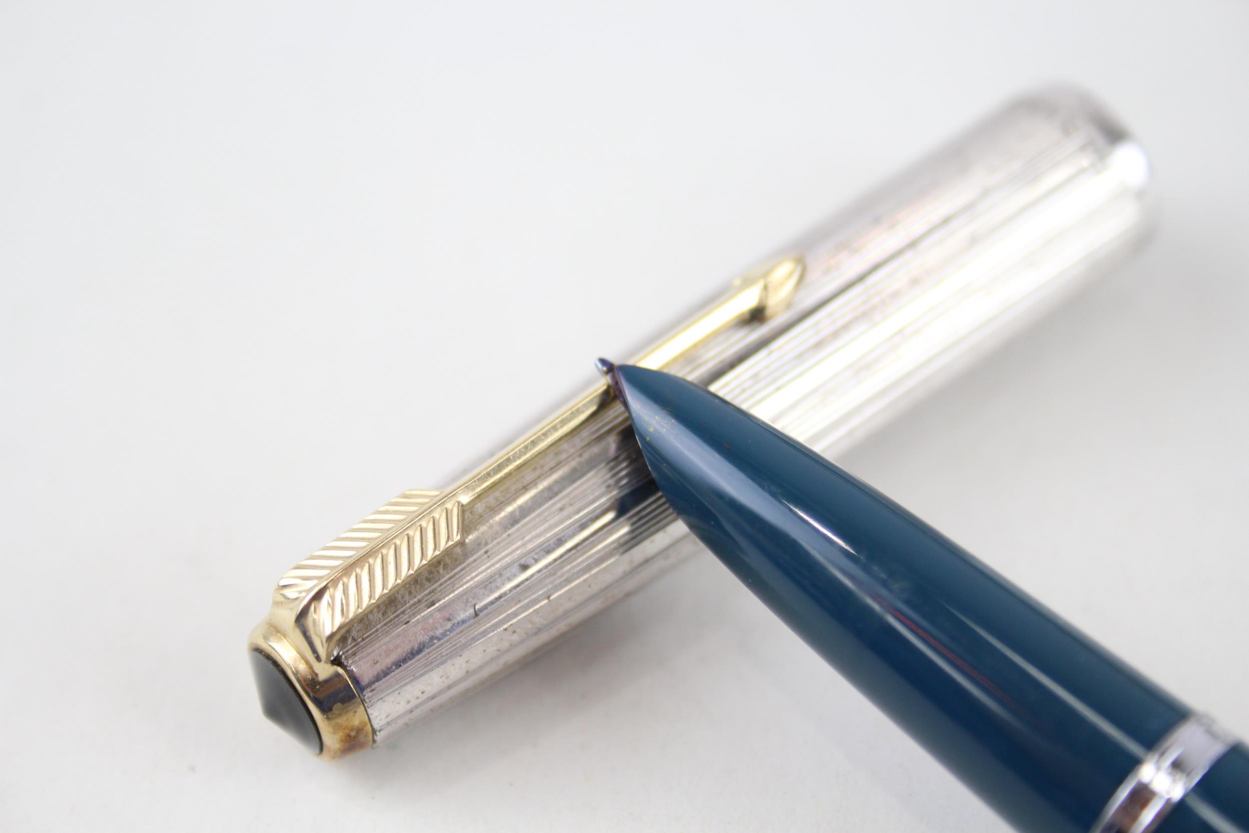 Vintage PARKER 51 Teal Fountain Pen w/ 14ct Gold Nib, Rolled Silver Cap WRITING - Dip Tested & - Image 3 of 6
