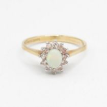 9ct gold diamond & opal oval cluster ring Size L