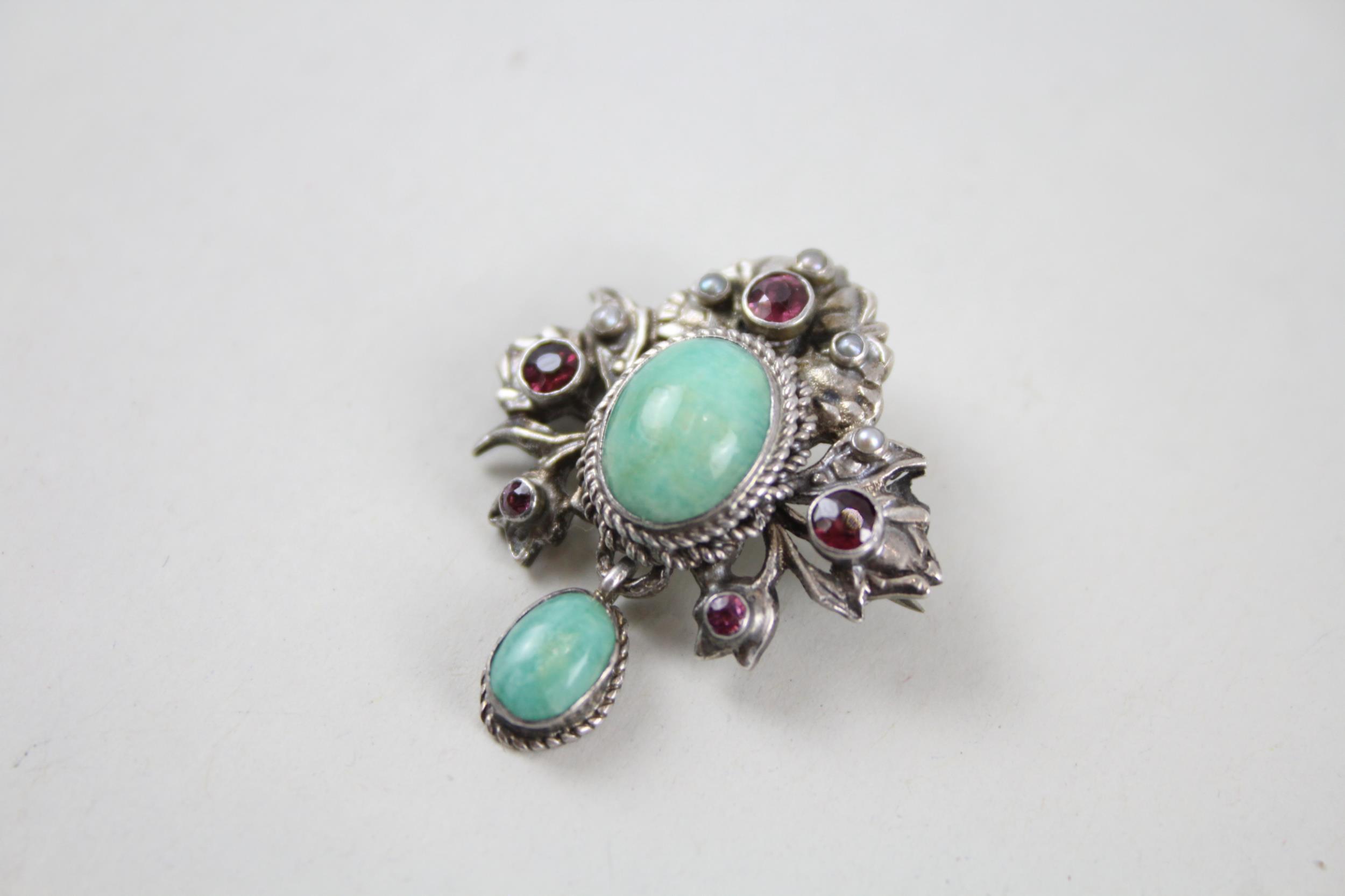 Silver Austro-Hungarian brooch set with gemstone and seed pearl (6g) - Image 6 of 9