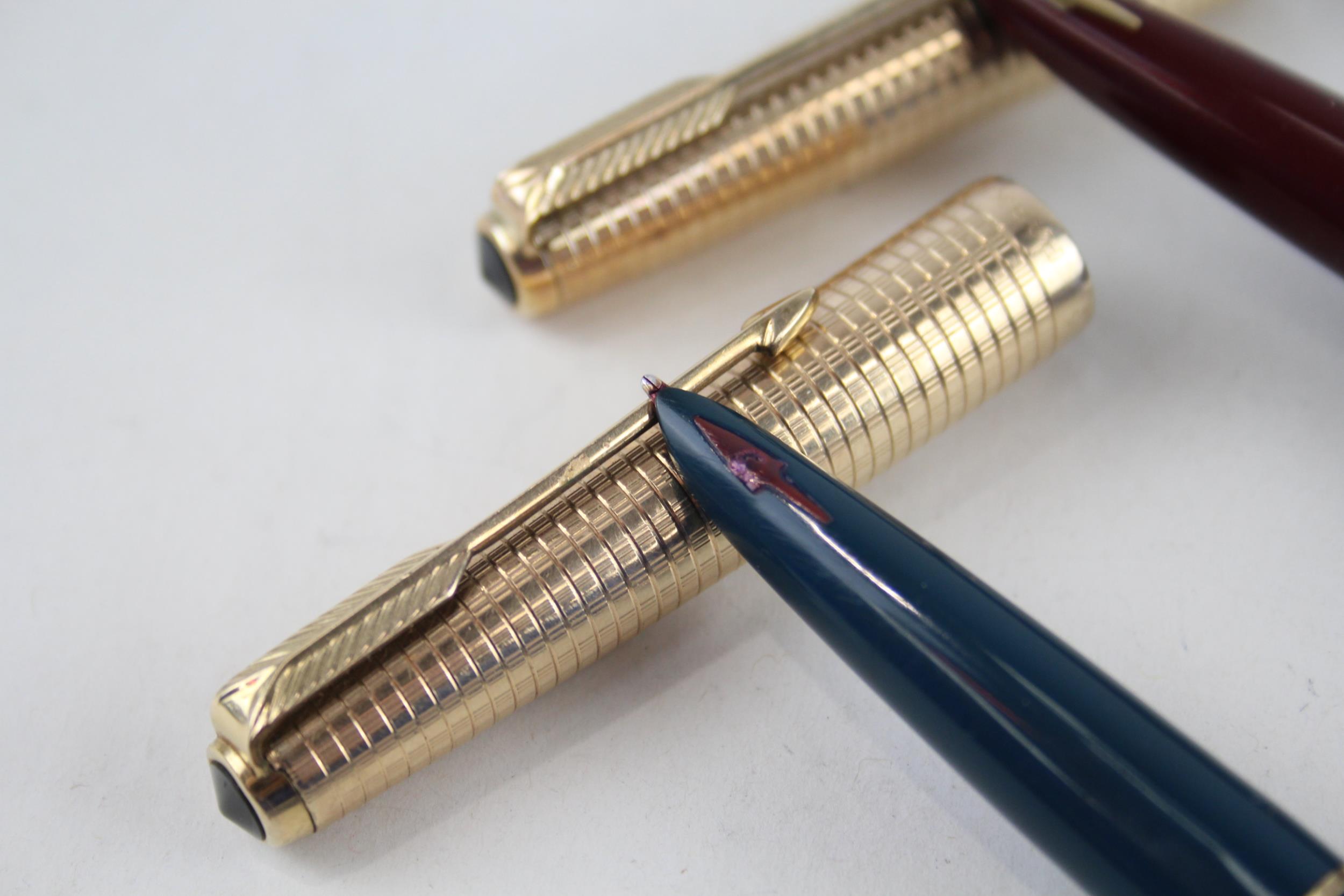 2 x Vintage PARKER 61 Fountain Pens w/ 14ct Gold Nibs, Rolled Gold Caps Etc - Dip Tested & WRITING - Image 3 of 5