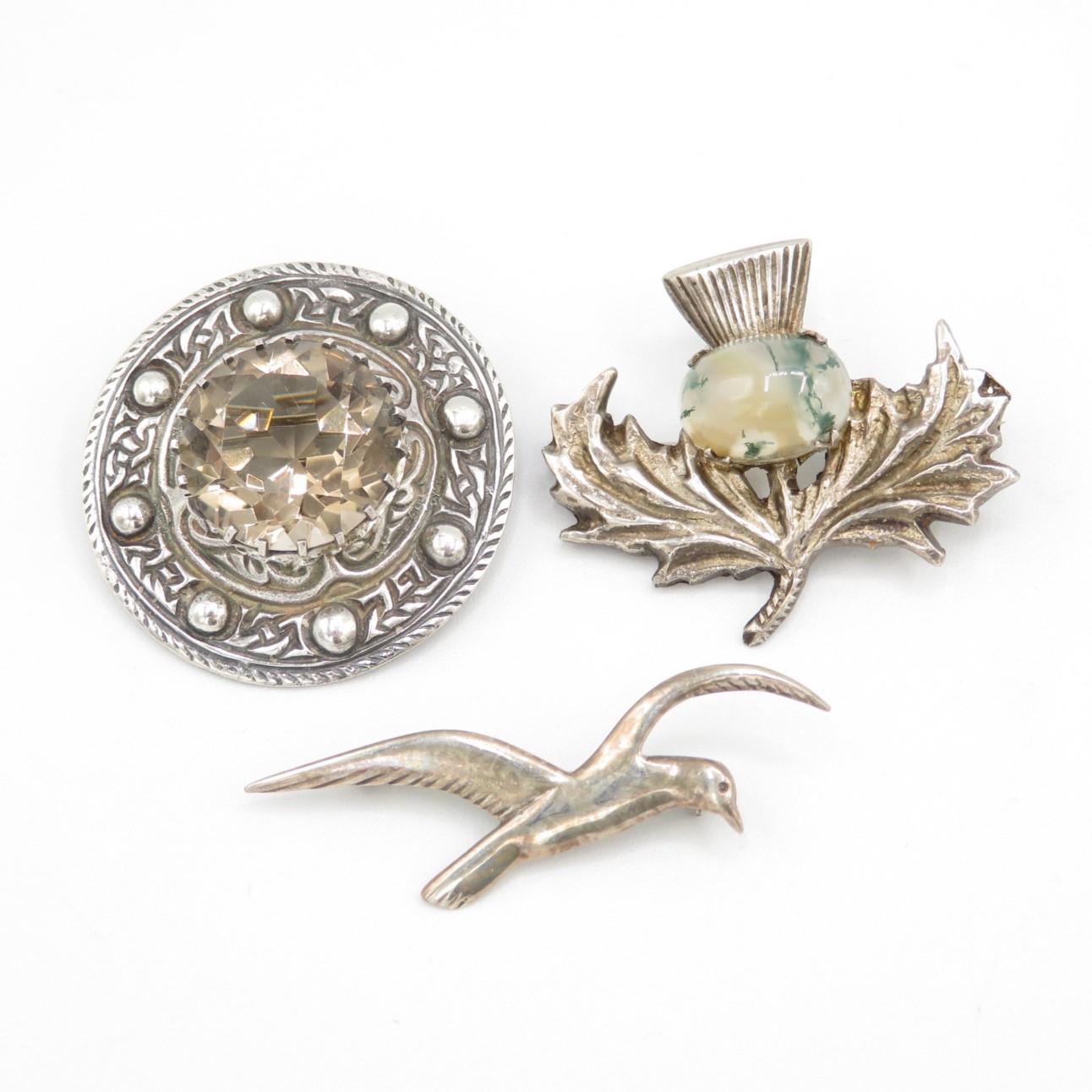 Three silver Scottish brooches including Ola Gorie (29g)