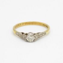 18ct gold & platinum circular cut diamond single stone ring Size O 1/2 2.4 g